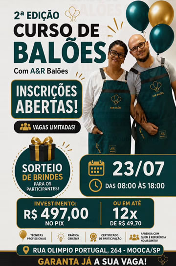 2ª Edição Curso de Decoração com Balões